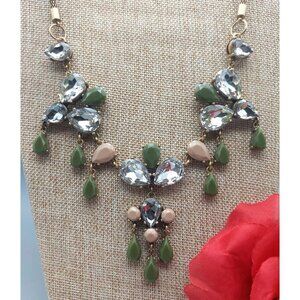 Gold Tone Crystal Statement Necklace Dangle Pendants Mesh Chain 27-29"